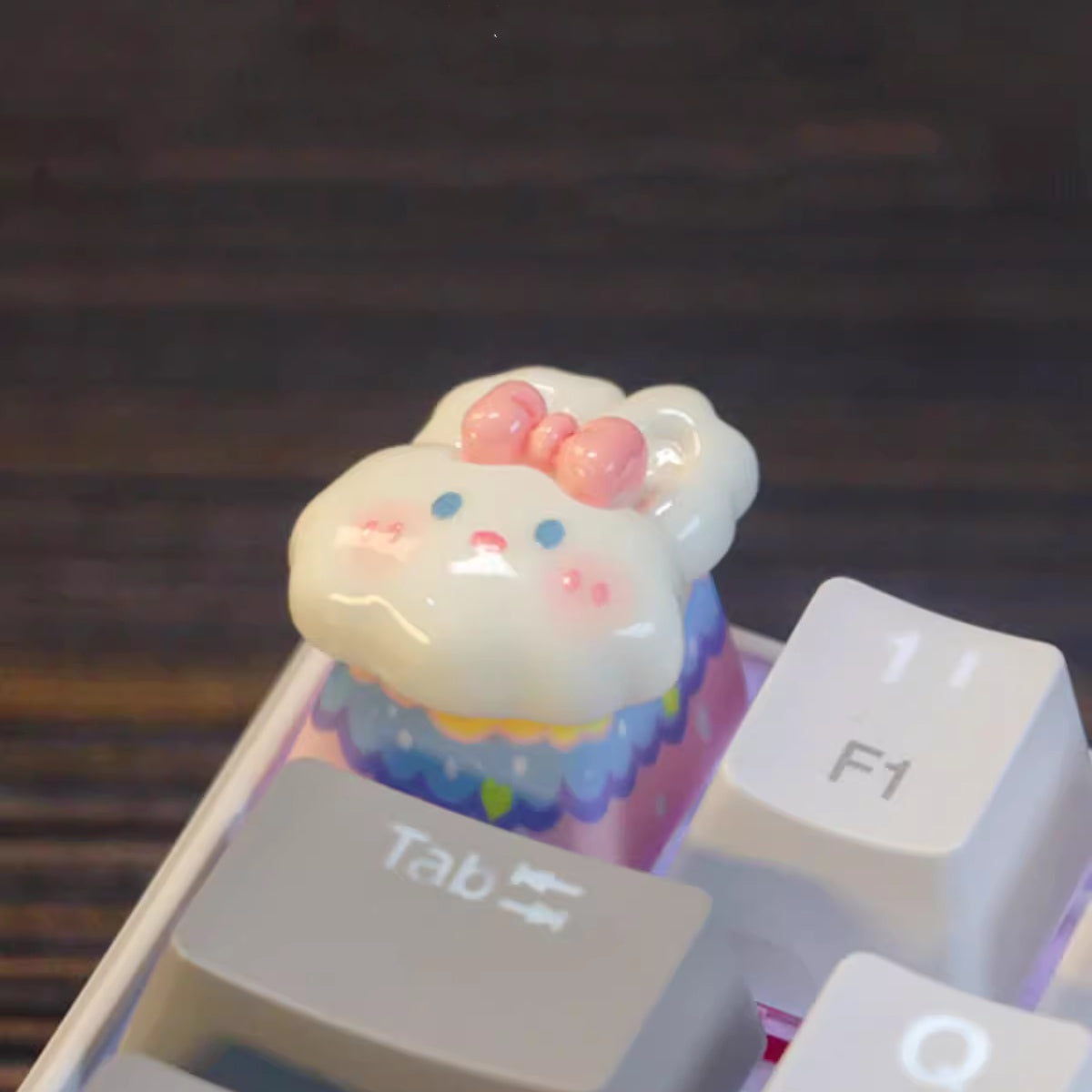 Adorable White Bunny Rabbit Custom Artisan Keycap