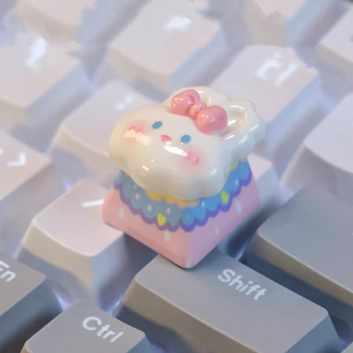 Adorable White Bunny Rabbit Custom Artisan Keycap