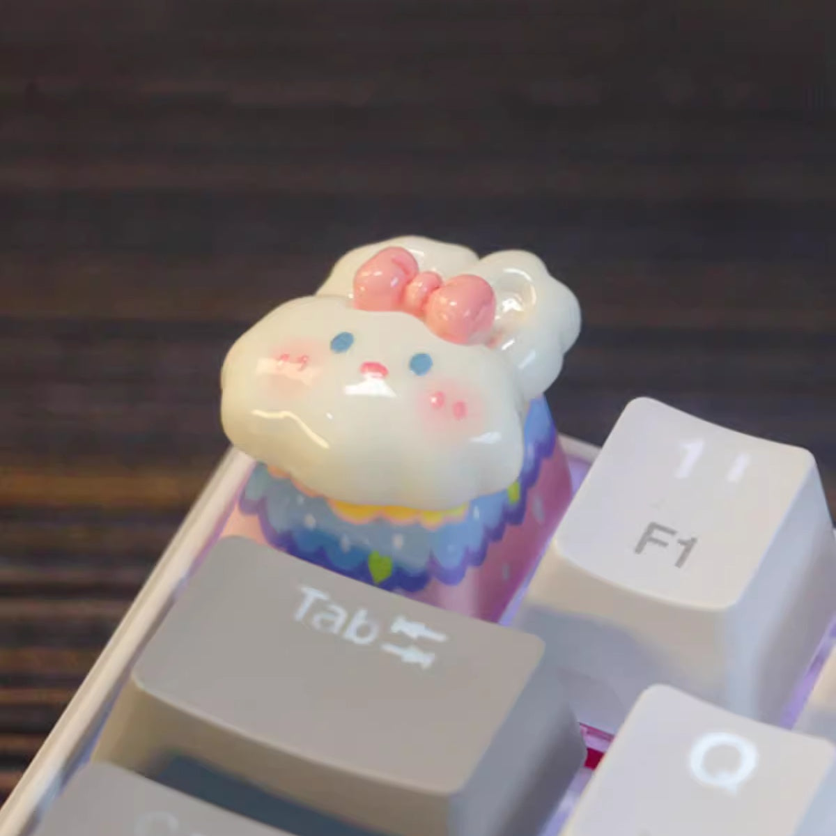 Adorable White Bunny Rabbit Custom Artisan Keycap