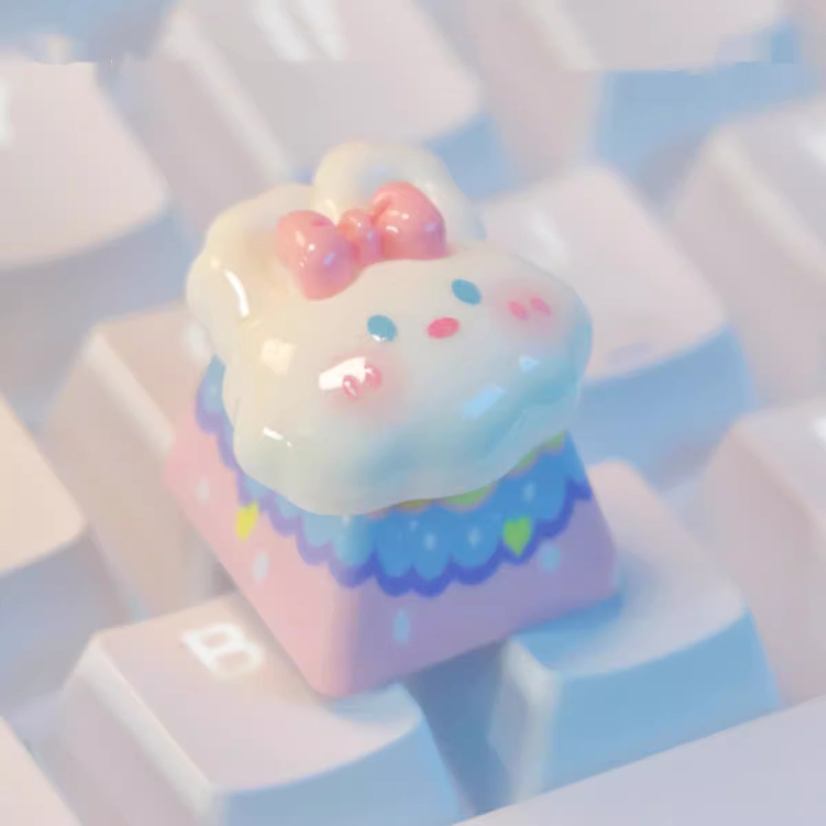 Adorable White Bunny Rabbit Custom Artisan Keycap