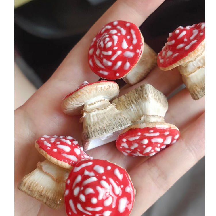 Unique pre-order Red Mushroom Custom Artisan Keycap, featuring intricate detailing and handmade quality, designed for mushroom enthusiasts. Experience the magic of the forest with this vibrant red mushroom keycap, handcrafted with care to elevate your keyboard's aesthetic appeal.