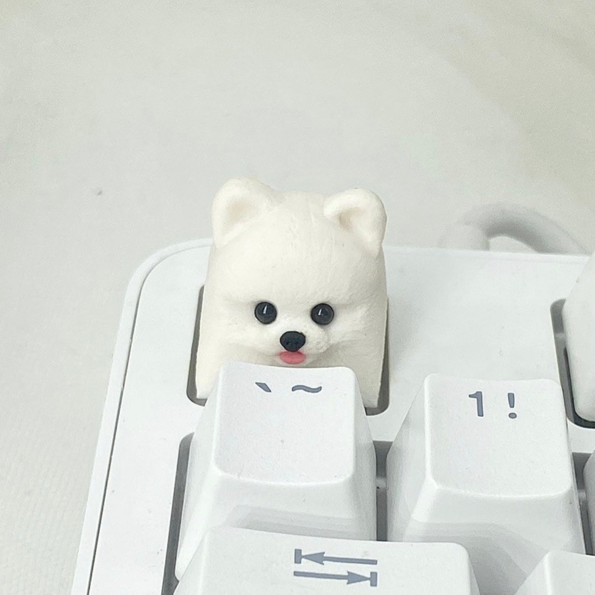 Handmade pet keycaps by AiheyStudio for mechanical keyboards. Bring a touch of your pet’s charm to your setup with custom artisan keycaps.