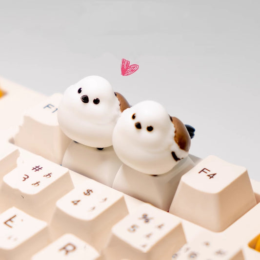 Chubby Sparrow Artisan Keycap White Adorable Avian Art Keycap