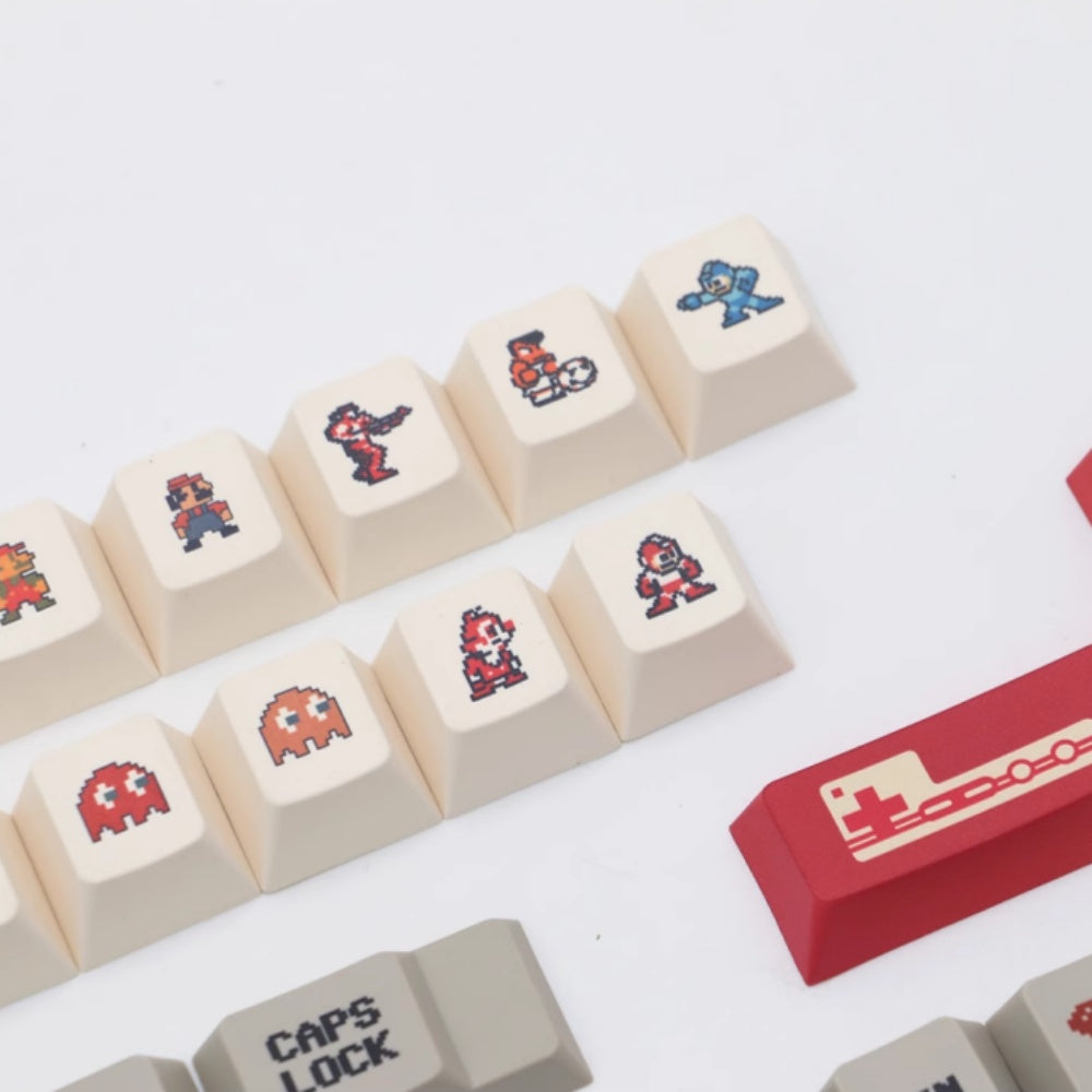 151-key PBT custom keycaps set featuring Classic NES Mario design, ideal for retro game lovers and mechanical keyboard enthusiasts.