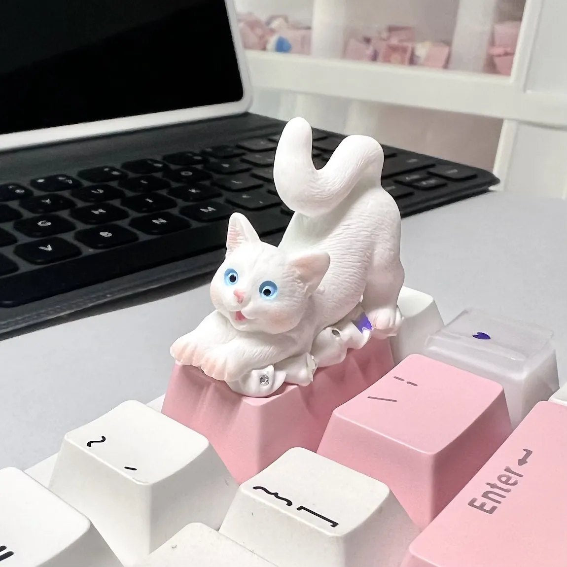 Introducing our "Cute White Cat Backspace 2U" Artisan Keycap – a purr-fect addition to your keyboard. Crafted with meticulous detail, this keycap features an adorable white cat design, adding a touch of charm to your mechanical keyboard. The 2U Backspace key becomes a canvas for the playful antics of our feline friend, making it an eye-catching and whimsical choice for cat lovers. Elevate your typing experience with this delightful keycap and let the cat-lover in you shine through.