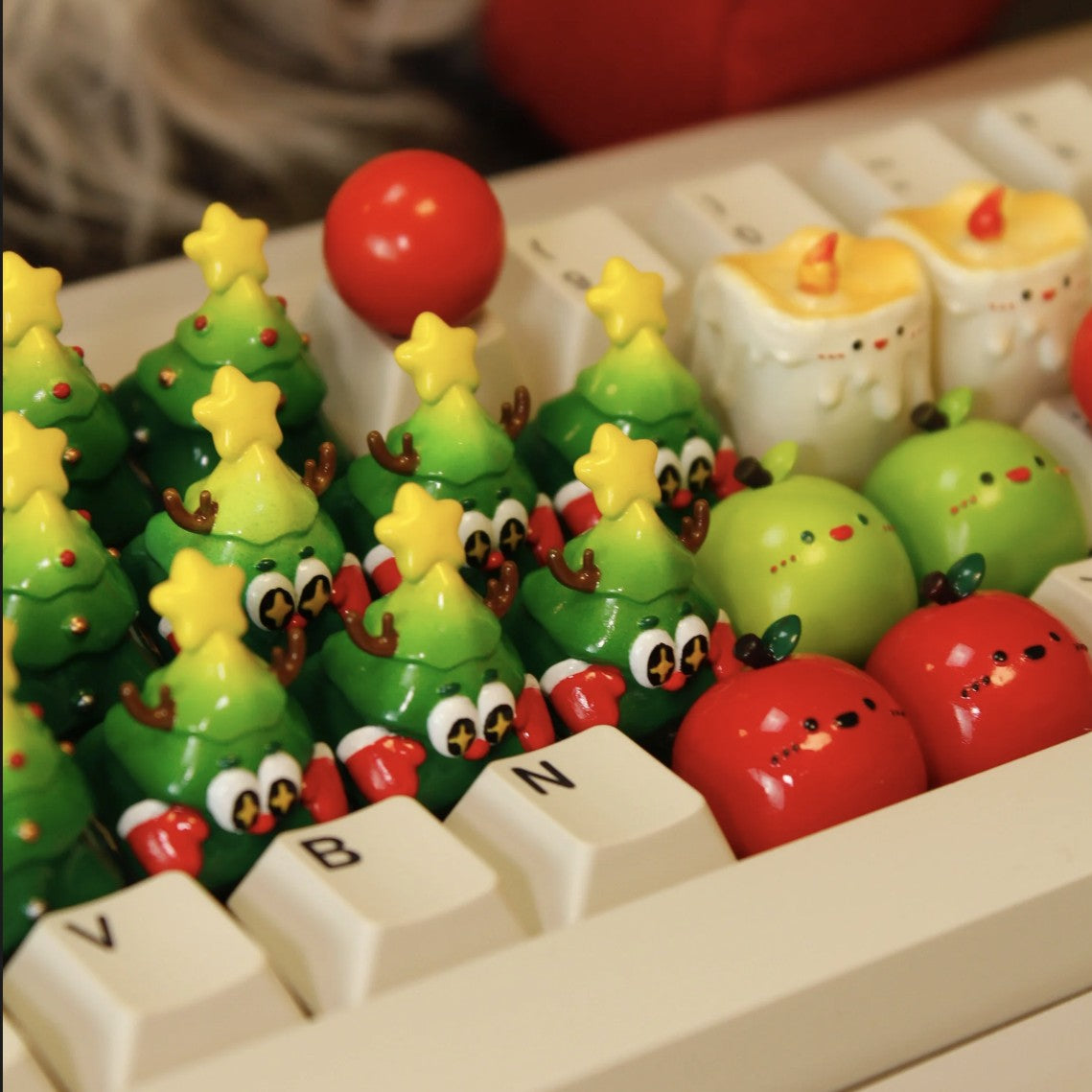 "Transform your mechanical wonderland with our Festive Xmas Tree Artisan Keycap. This unique and finely crafted keycap brings the holiday spirit to your fingertips. Adorned with a cheerful Christmas tree design, each keystroke becomes a festive celebration. Elevate your typing experience with the enchanting blend of style and holiday cheer. Upgrade your keyboard with this artisan keycap and let the festive magic of the season dance across your keys. Embrace the holiday spirit, one keystroke at a time!"