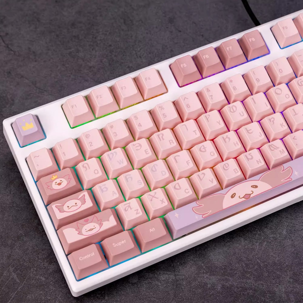 155-piece custom keycap set inspired by Final Fantasy XIV, featuring colorful Sprightly Axolotl artwork.