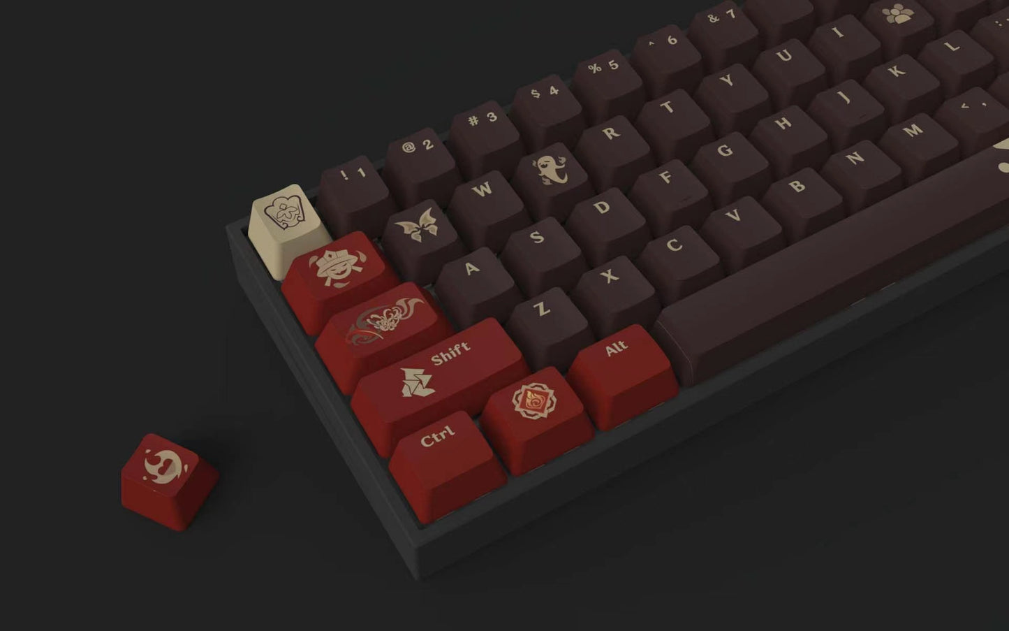 Dive into the shadows with our 'Versemonger Of The Darkest Alleys Hu Tao' Keycaps. Expertly crafted, these keycaps capture the enigmatic essence of Hu Tao, making them a must-have for fans of the character. Elevate your keyboard with these unique and intriguing artisan keycaps that evoke the mysteries of the night." 🌙🖋️💼 #Keycaps #ArtisanKeycaps #HuTaoDesign