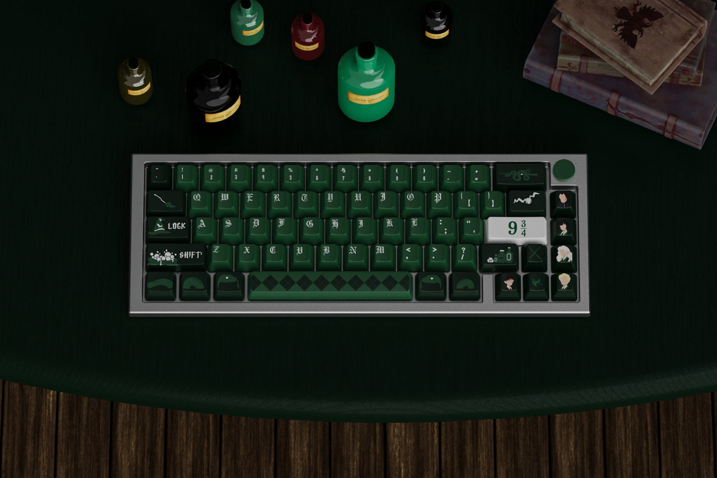 Harry Potter Slytherin Sanke keycaps Set Harry Potter-themed keycap set, including unique designs that celebrate Slytherin house and its legendary serpent symbol.