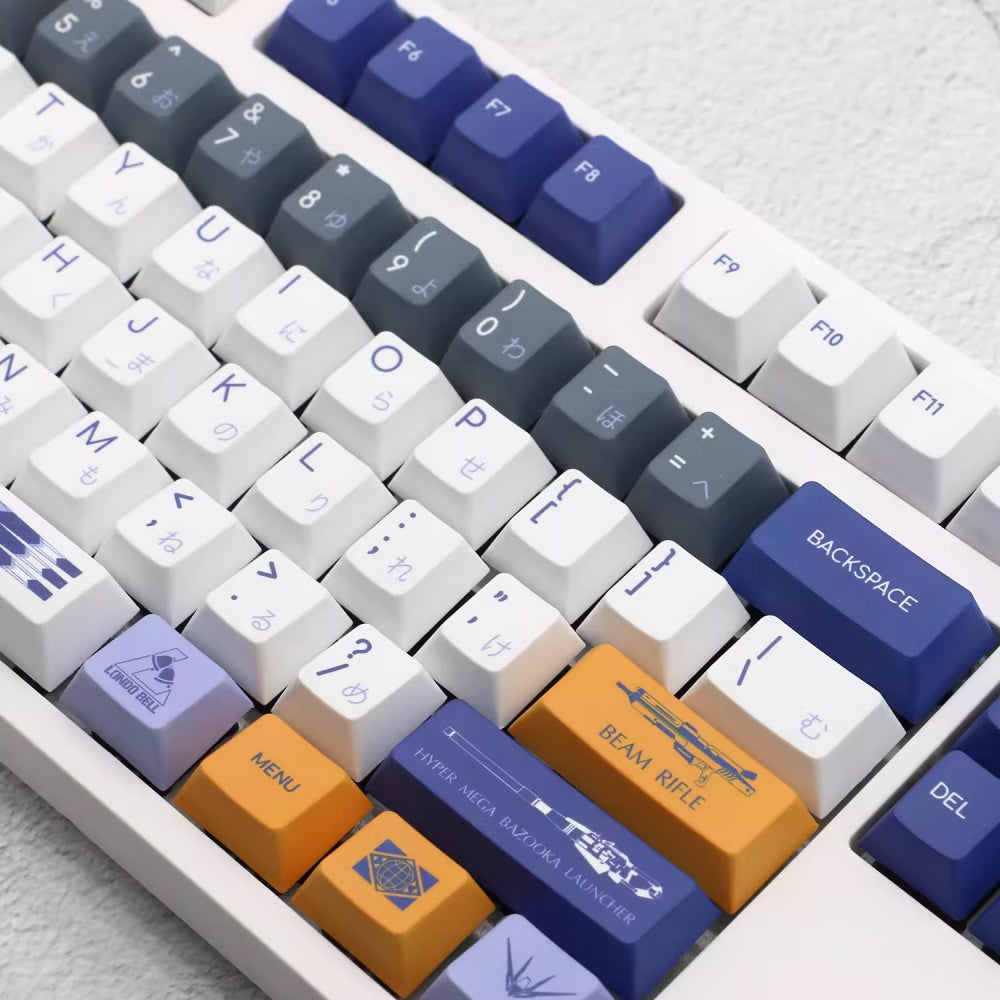 136-key PBT keycap set themed around Hi-ν Gundam, combining style and functionality for gaming and typing enthusiasts.