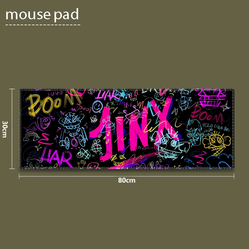 Close-up of aiheystudio’s Jinx mouse pad with colorful graffiti style and smooth surface.
