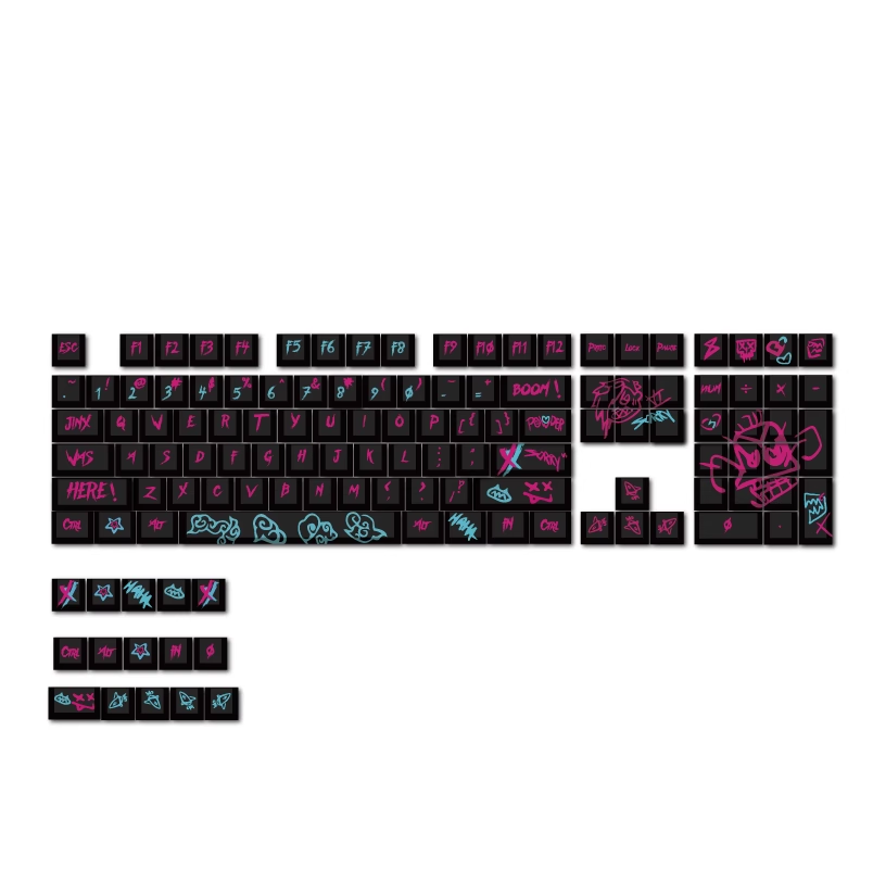 Stylish Jinx custom keycap with intricate graffiti details, ideal for League of Legends fans.