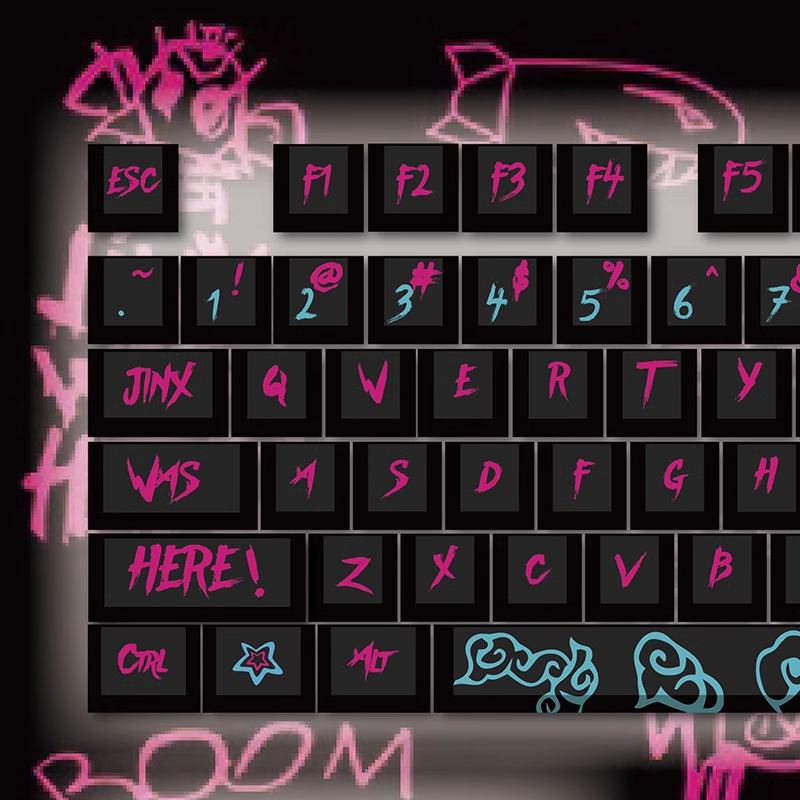 Jinx PBT Graffiti custom keycap featuring colorful graffiti design inspired by League of Legends.