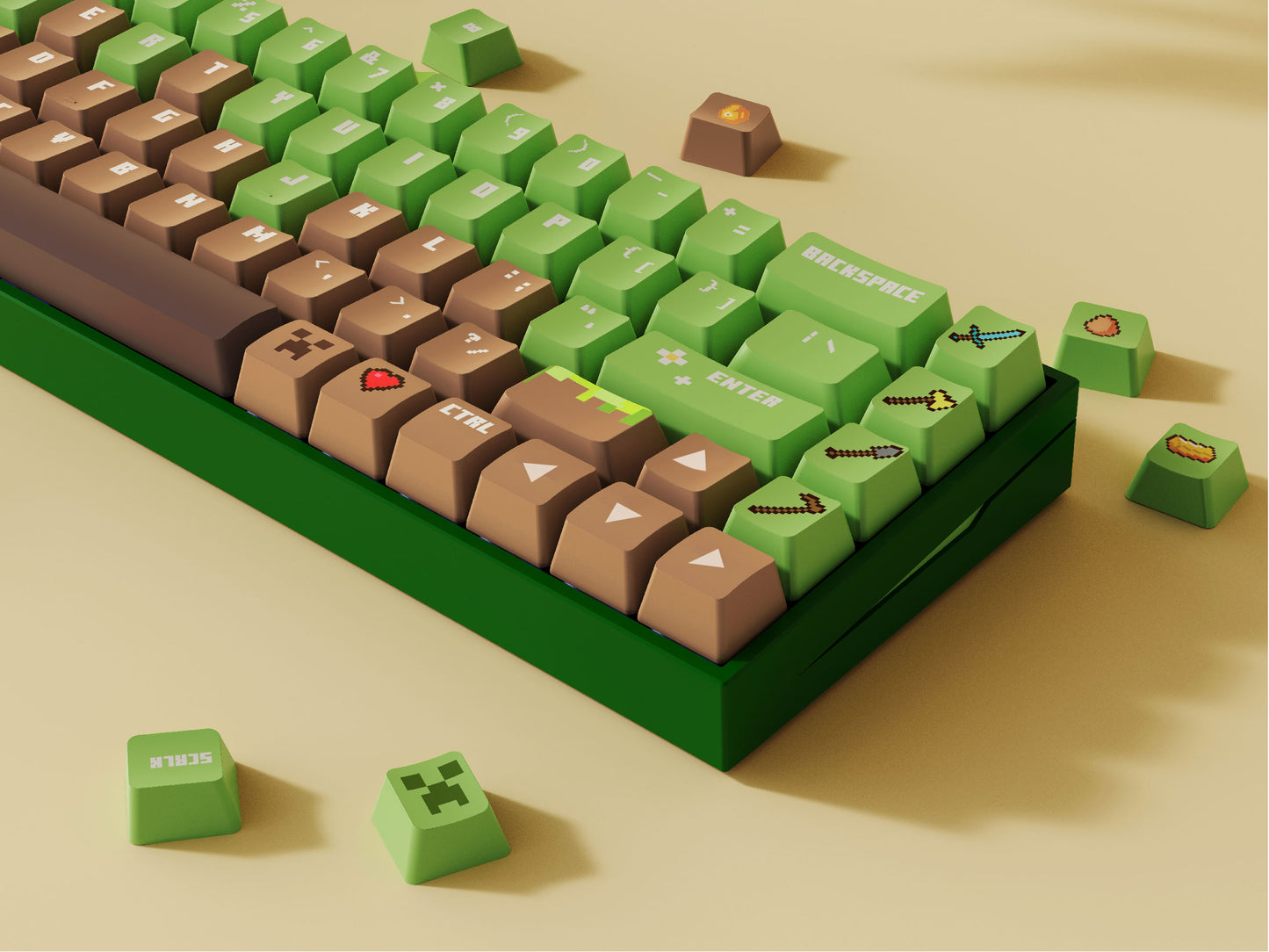 Unique Minecraft PIXEL BOX custom keycaps, crafted for a fun and playful addition to any mechanical keyboard setup.