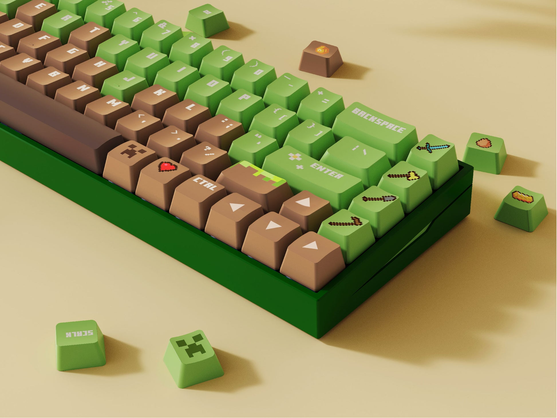 Unique Minecraft PIXEL BOX custom keycaps, crafted for a fun and playful addition to any mechanical keyboard setup.