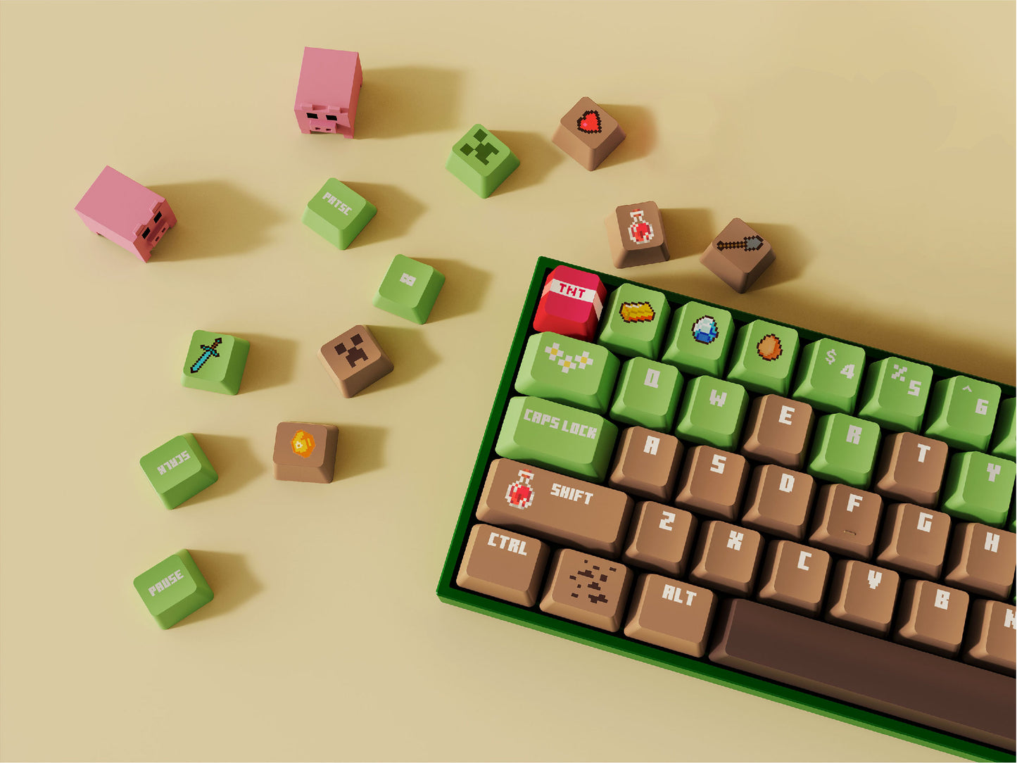 Bring your mechanical keyboard to life with our Minecraft PIXEL BOX custom keycaps, featuring iconic designs from the game.
