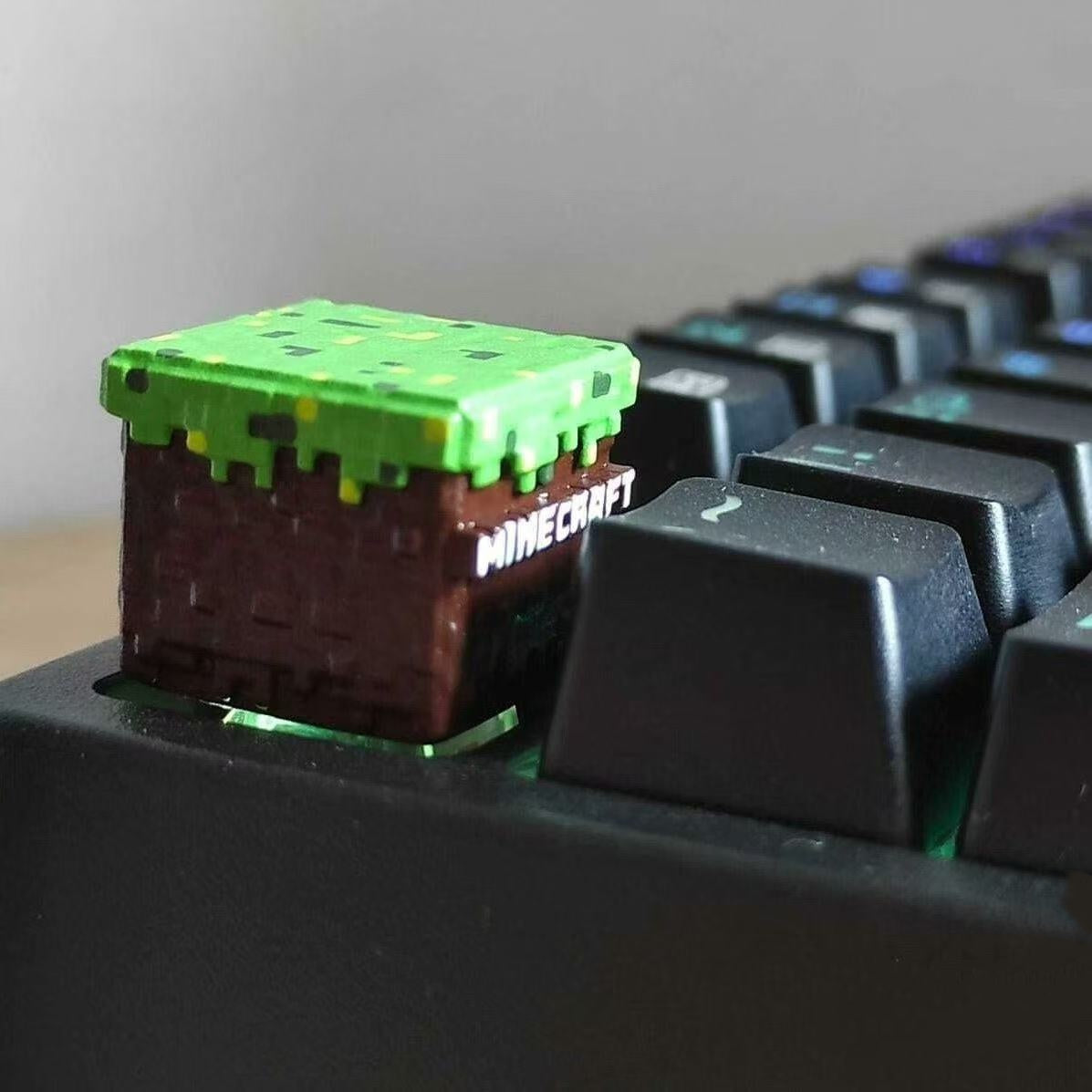 Minecraft Grass Block Artisan Keycap with Logo Green and Brown Keycap