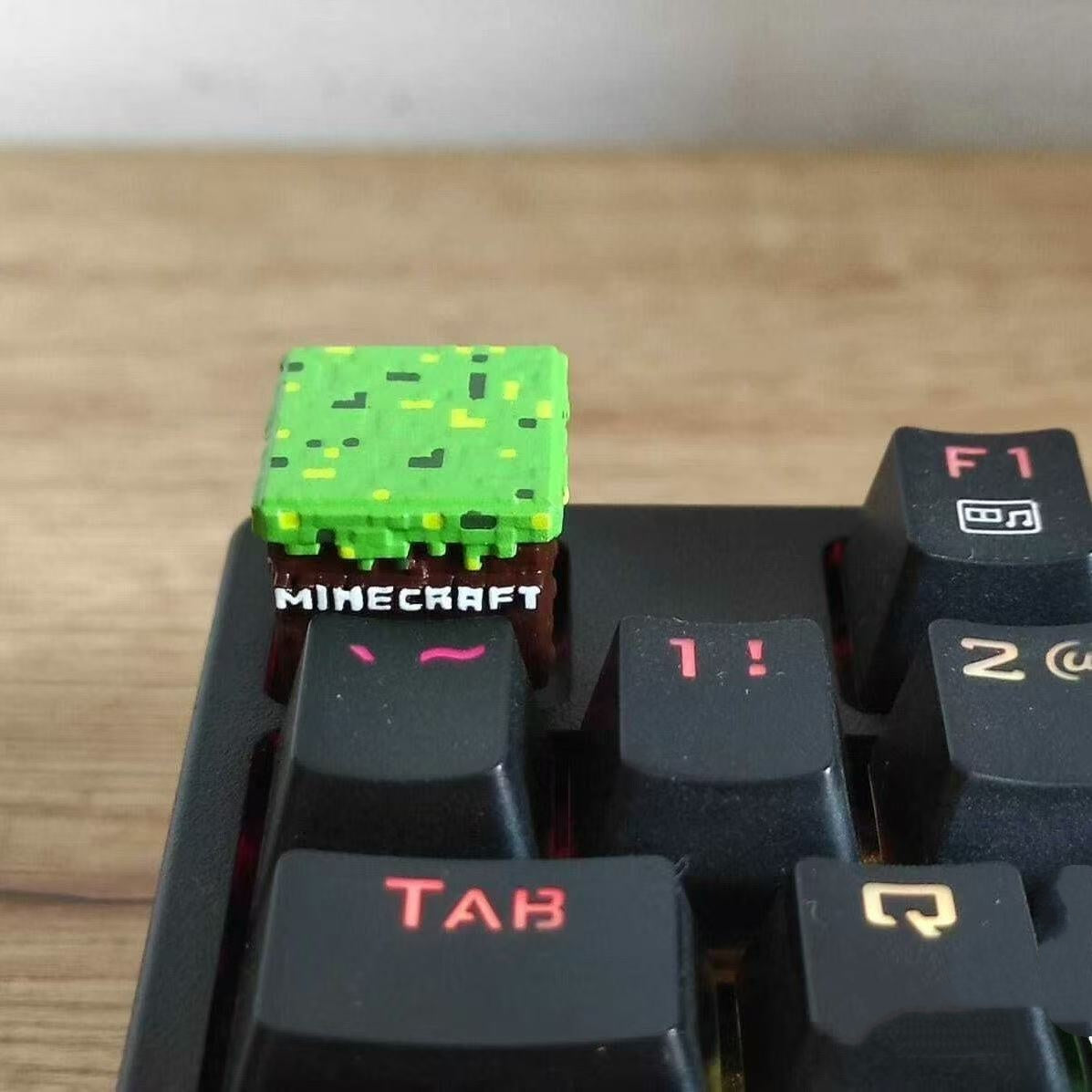 Minecraft Grass Block Artisan Keycap with Logo Green and Brown Keycap