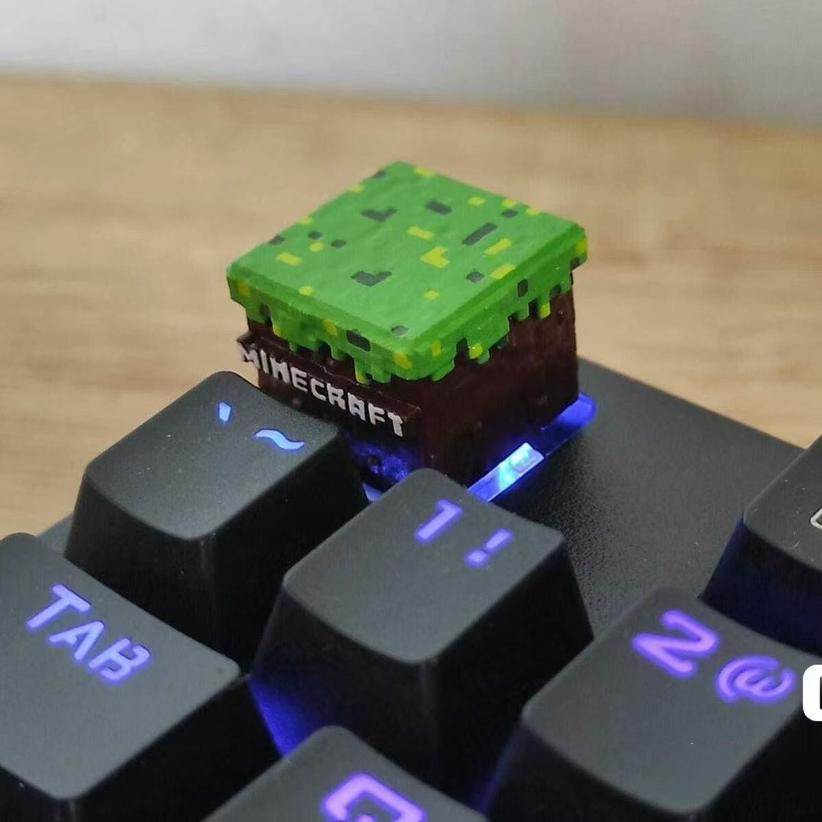 Minecraft Grass Block Artisan Keycap with Logo Green and Brown Keycap