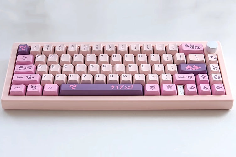 Raiden Shogun and Yaemiko Keycap Set – Genshin Impact-inspired PBT custom keycaps for Cherry MX switches.