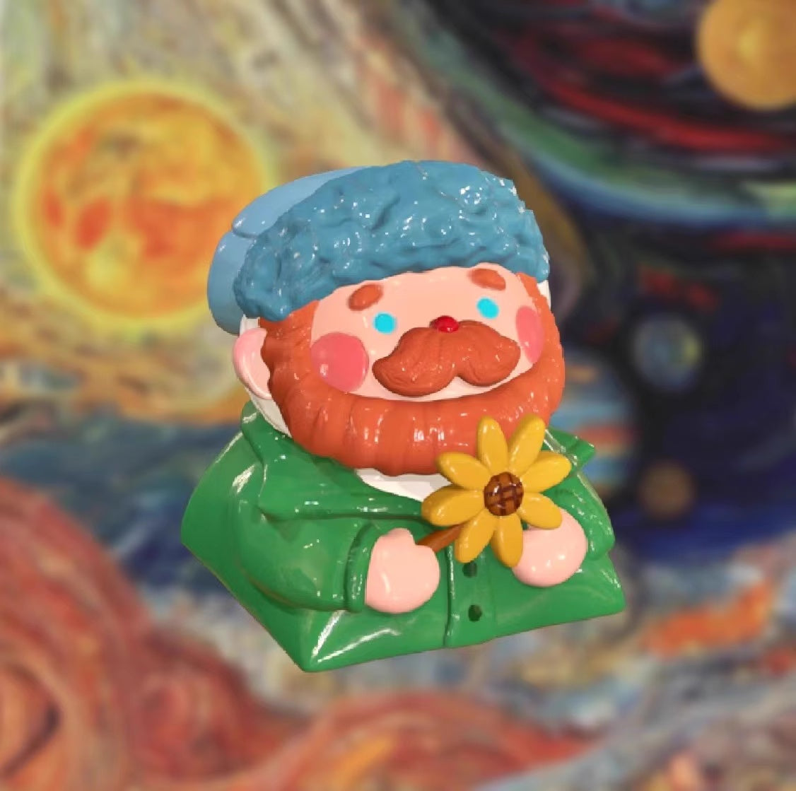 "Indulge in the artistic charm of our Resin Van Gogh Artisan Keycap – a lovable chibi rendition of Van Gogh holding a sunflower. This keycap is not just a functional accessory; it's a true masterpiece. Crafted from high-quality resin and coated with a surface layer, it exudes the delicate elegance of ceramic while being crafted from resin material. Transform your keyboard into a canvas of art with this adorable keycap, where every keystroke becomes a stroke of cuteness and craftsmanship.