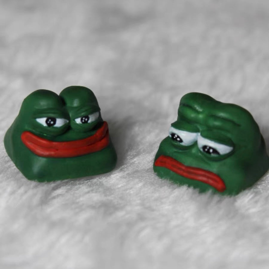 2pcs Green Frog Custom Artisan Keycaps, showcasing a Sad Frog and Funny Frog design for a unique and humorous keyboard accessory.