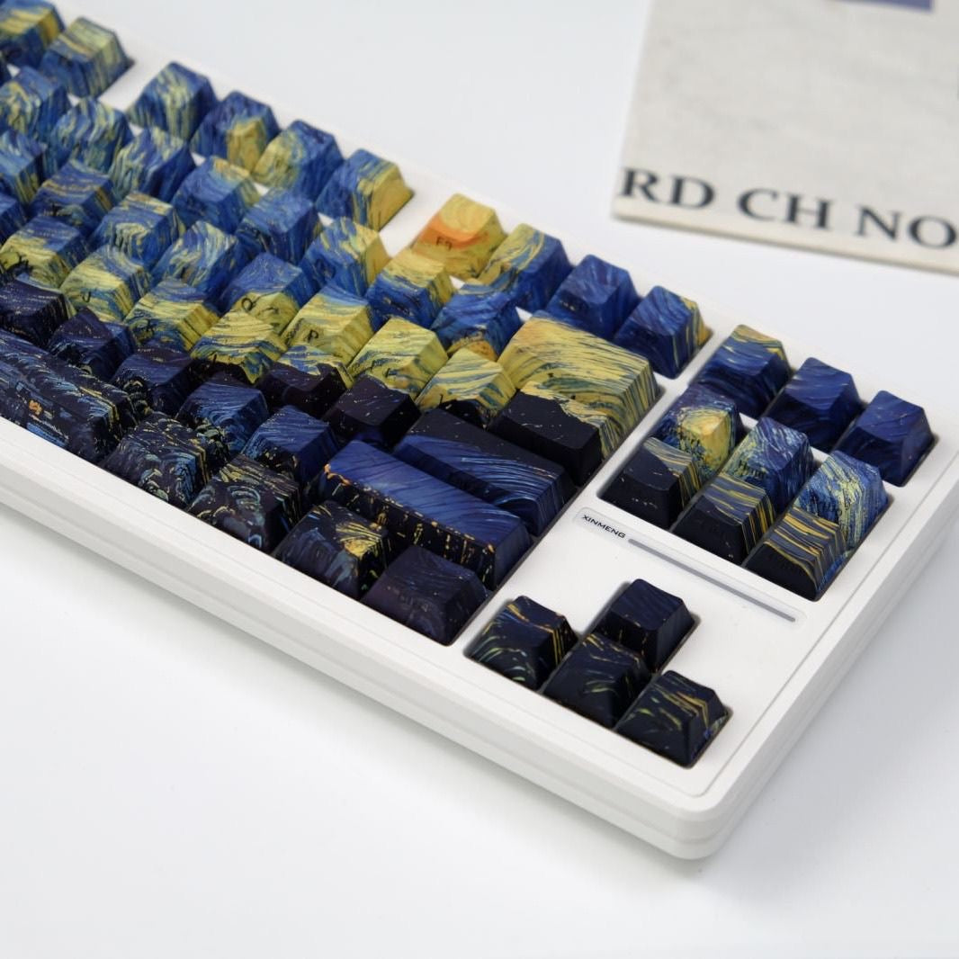 Side-Printed Backlit Van Gogh Starry Night Keycap Set – Artistic Galaxy Theme