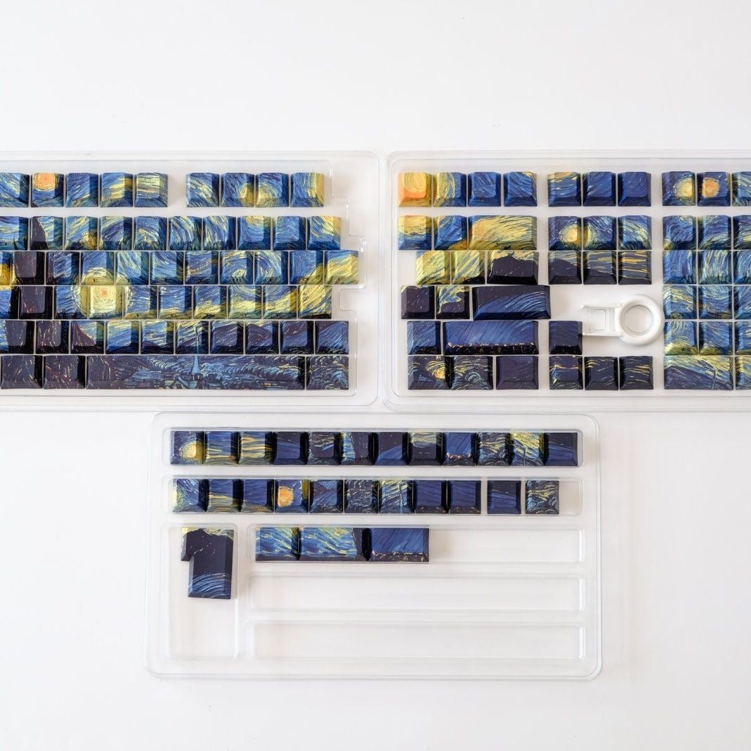Side-Printed Backlit Van Gogh Starry Night Keycap Set – Artistic Galaxy Theme