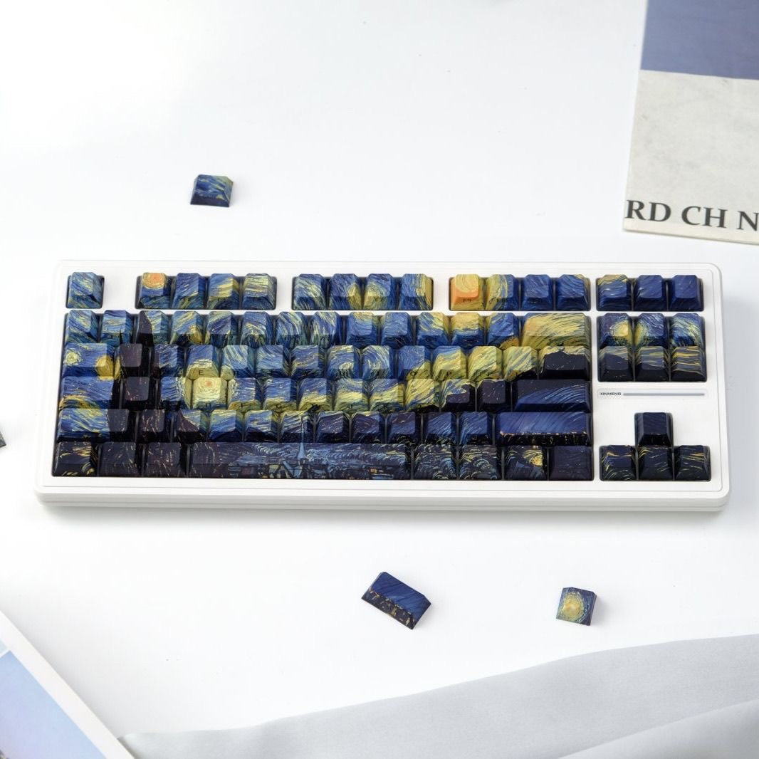 Side-Printed Backlit Van Gogh Starry Night Keycap Set – Artistic Galaxy Theme