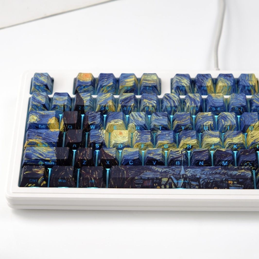 Side-Printed Backlit Van Gogh Starry Night Keycap Set – Artistic Galaxy Theme