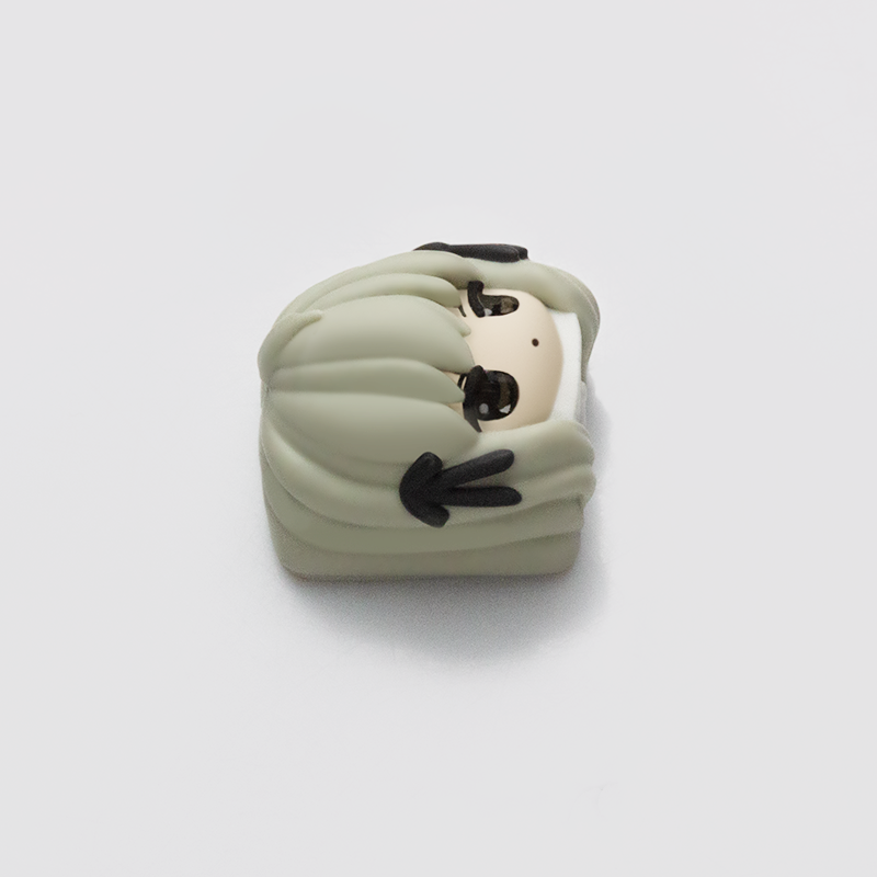 Close-up of aiheystudio’s Sora Kasugano keycap featuring delicate facial details and pastel colors.