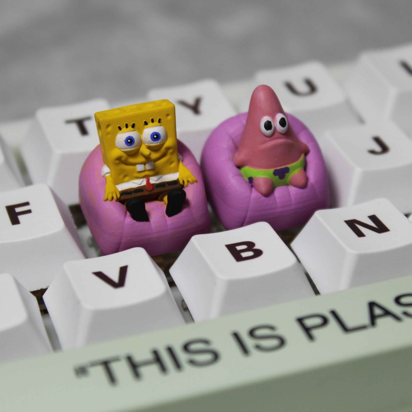 "Dive into the whimsical world of Bikini Bottom with our SpongeBob and Patrick Custom Artisan Keycaps. These 3D-printed keycaps are not just accessories; they're a playful homage to the iconic duo. Imagine SpongeBob asking, 'Hey Patrick, do you know what's funnier than 24?' and Patrick responding, 'Umm, 25?' Each keystroke becomes a snippet of their hilarious banter. Crafted with precision and humor, these keycaps bring the charm of SpongeBob and Patrick to your fingertips.