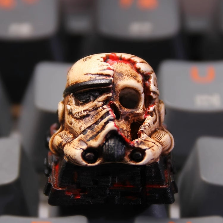 Translucent Star Wars skull artisan keycap, crafted for mechanical keyboards, showcasing a detailed skull design for fans of the galaxy.