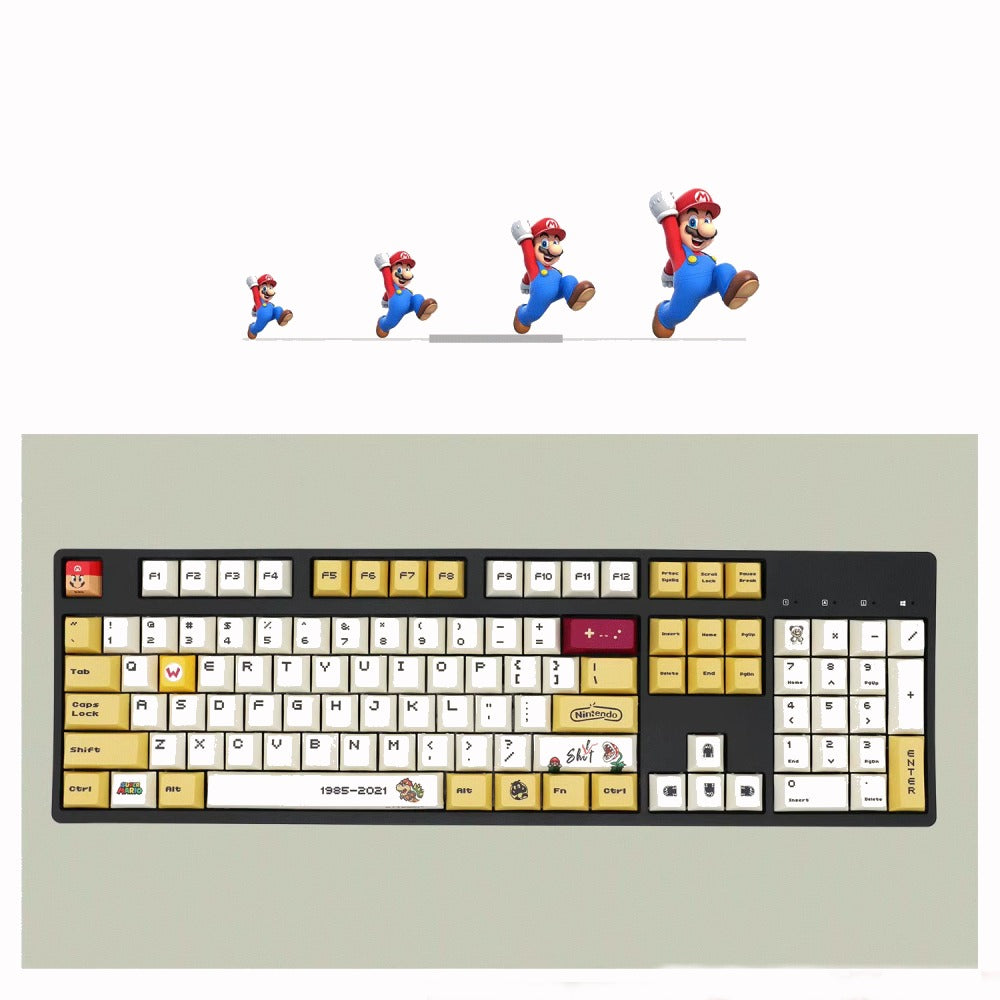 Super Mario Bros. themed 120-key PBT keycaps set, celebrating 35 years of Mario. Custom design for mechanical keyboard enthusiasts.
Nostalgic Super Mario Bros. 35 custom PBT keycaps set, 120 keys designed for durability and compatibility with Cherry MX switches.
