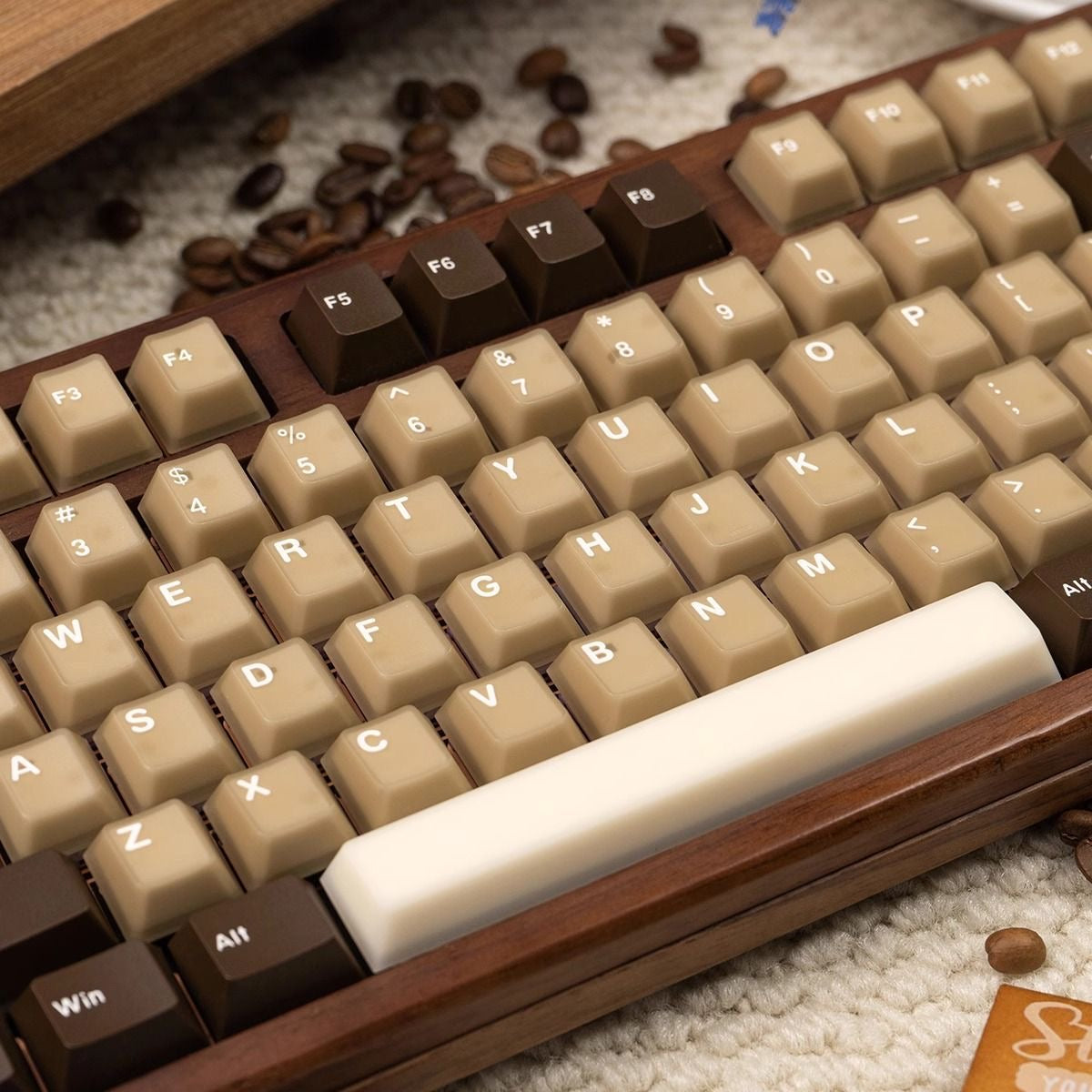 Translucent Jade Latte Keycap Set Coconut Coffee Inspired White and Brown Set