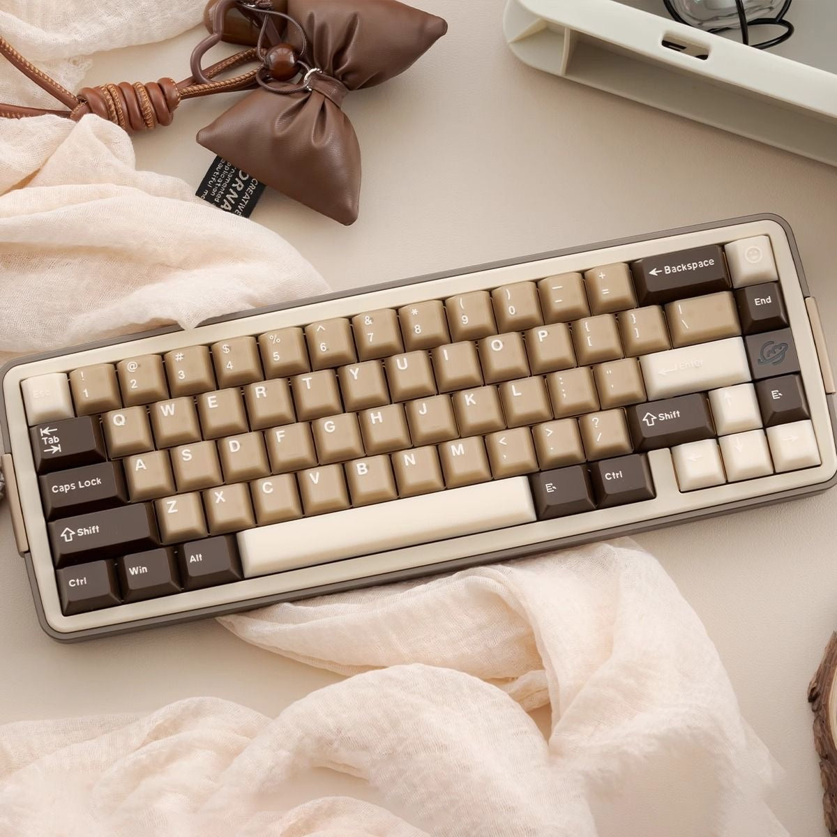 Translucent Jade Latte Keycap Set Coconut Coffee Inspired White and Brown Set