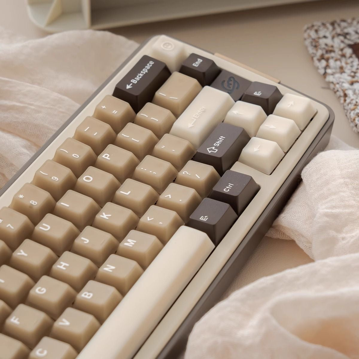Translucent Jade Latte Keycap Set Coconut Coffee Inspired White and Brown Set
