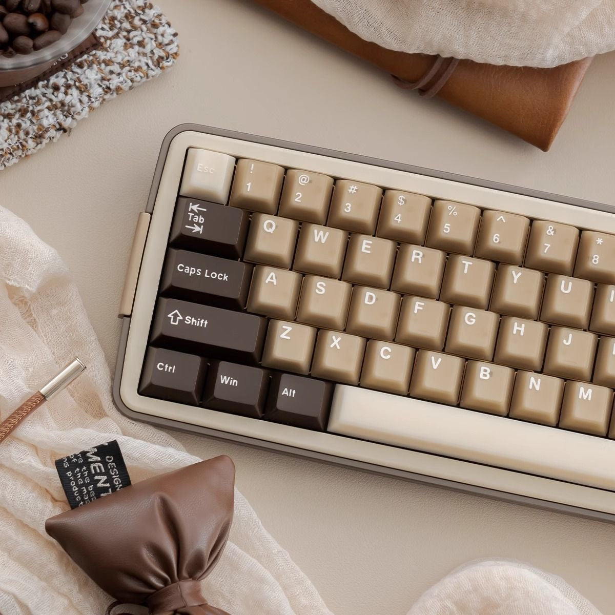 Translucent Jade Latte Keycap Set Coconut Coffee Inspired White and Brown Set