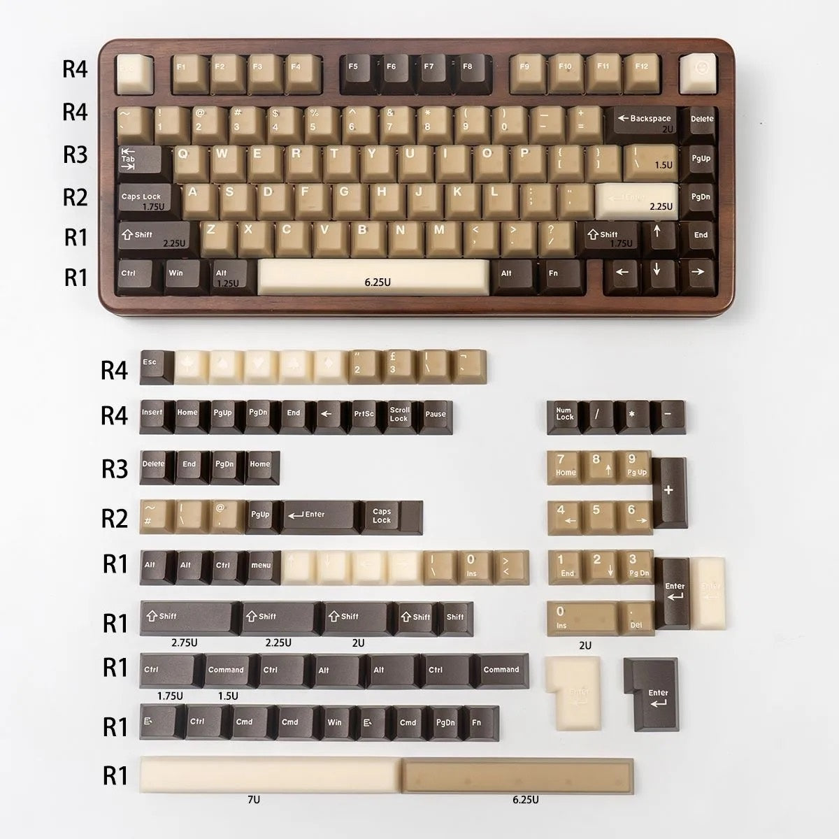 Translucent Jade Latte Keycap Set Coconut Coffee Inspired White and Brown Set