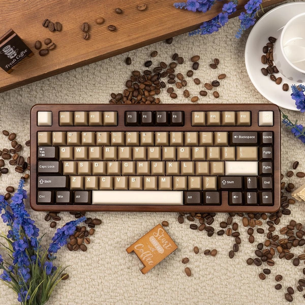 Translucent Jade Latte Keycap Set Coconut Coffee Inspired White and Brown Set