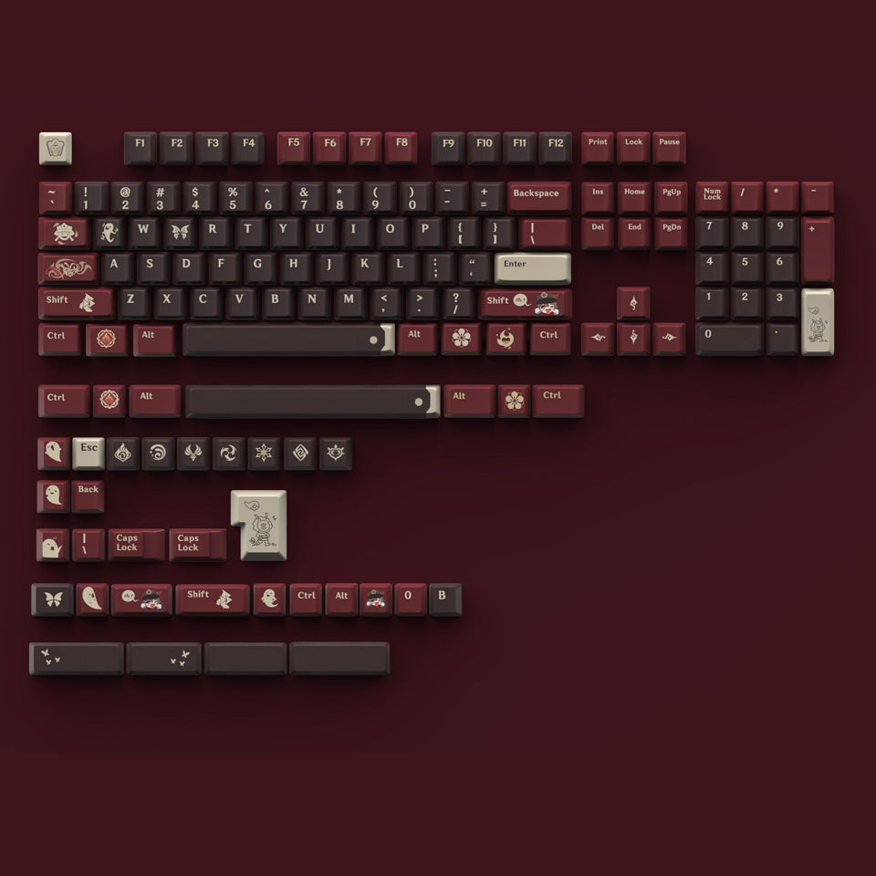 Genshin Impact Versemonger Hutao keycaps set, perfect for collectors and gamers looking to enhance their keyboard setup.