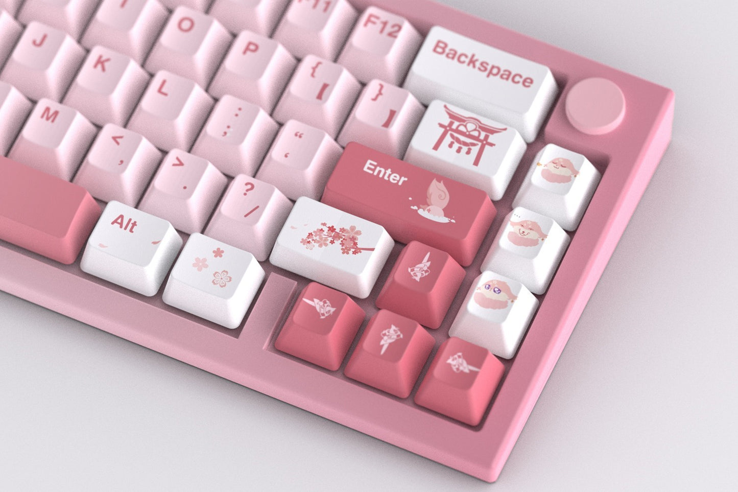Custom Yae Miko PBT keycap set inspired by Genshin Impact, crafted by AiheyStudio. Perfect for fans looking to personalize their mechanical keyboard.