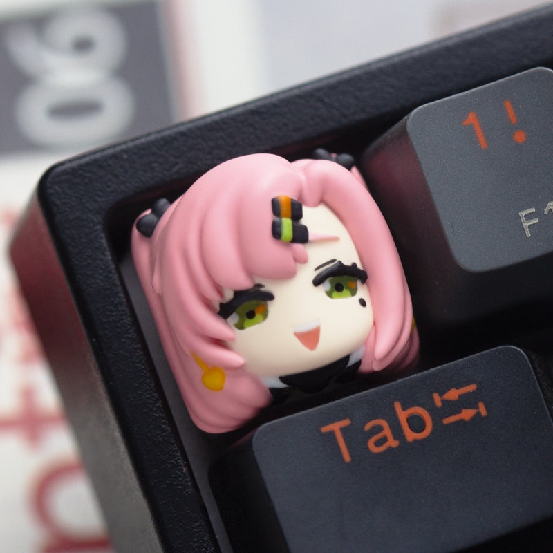 Unique artisan keycaps inspired by Zenless Zone Zero, showcasing the bold characters Aneira Jo and Nicole Demara in stunning detail.