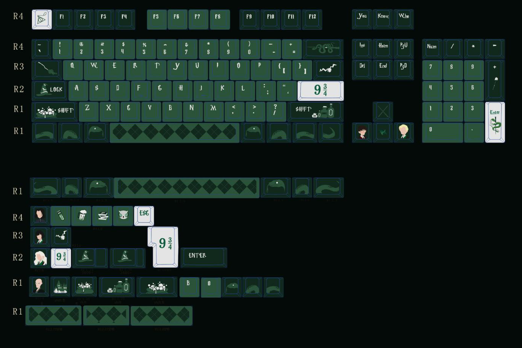 Enter the wizarding world with the Slytherin Snake Keycaps Set, a perfect gift for fans of Harry Potter and the Slytherin house.