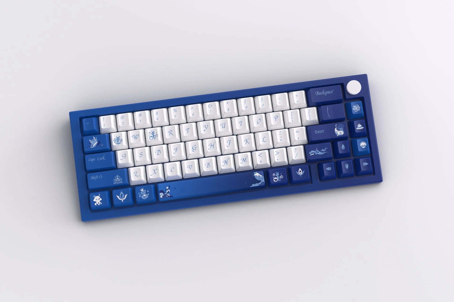 Custom keycaps set featuring Furina from Genshin Impact, made with durable PBT material for gamers and collectors.