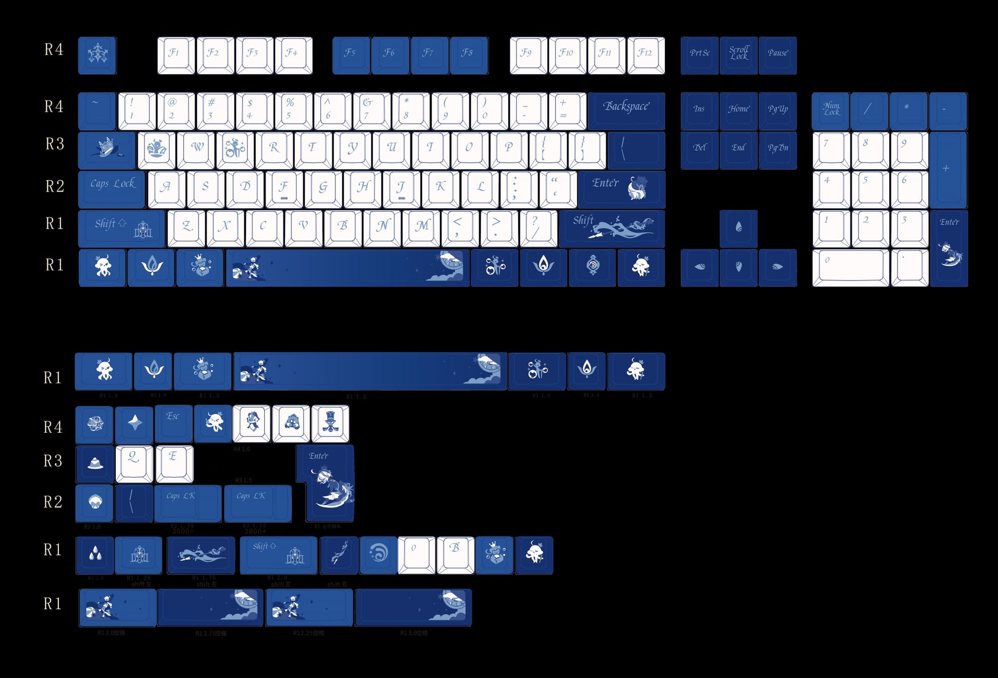 Genshin Impact collectible Furina custom keycaps, designed with high-quality PBT for a unique keyboard look.