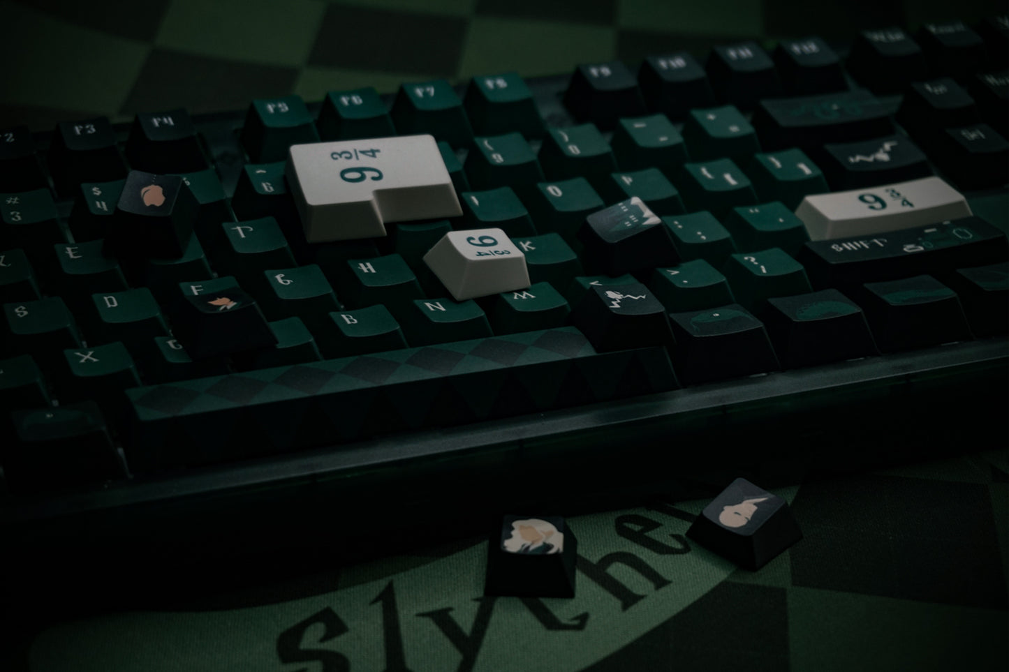 This is our Harry Potter Series of Slytherin Mechanical Keyboard Keycap Set. The whole is made of our designed Slytherin keycaps with MK870 mechanical keyboard, and the overall tone is the dark green colour of Slytherin House. The keyboard is available in three modes, wired mode, wireless mode, multi-device switching mode, USB-C port, please see details below.