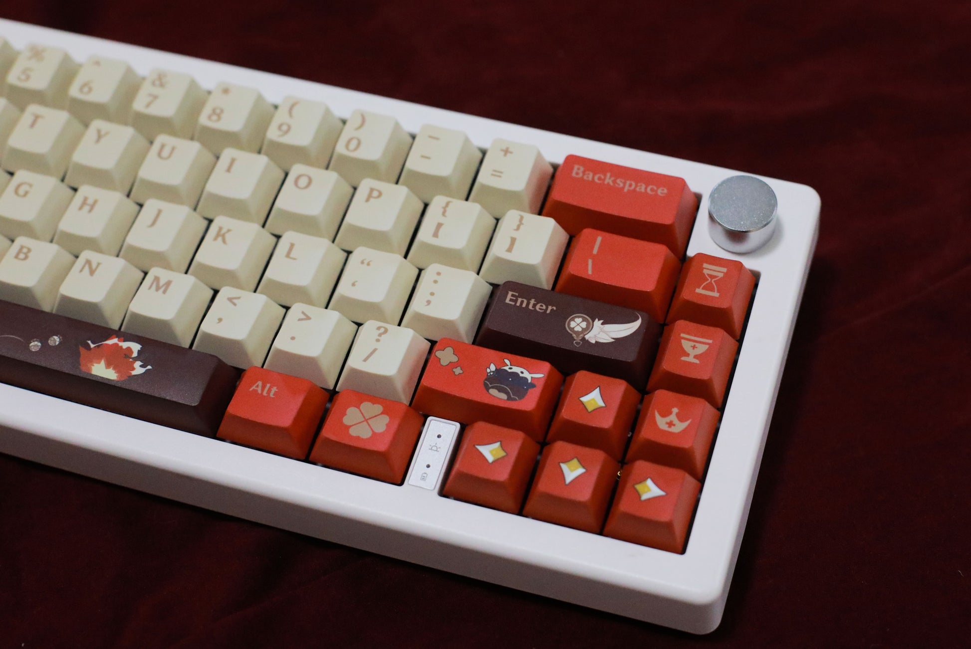 "Experience explosive character in every keystroke with our 'BOOM BOOM Klee' Keycaps, inspired by Genshin Impact. Crafted from high-quality PBT material, these custom keycaps offer durability and tactile satisfaction that rivals the renowned GMK keycaps. In stock now, they bring a burst of Genshin Impact's playful chaos to your keyboard setup. Elevate your gaming experience with these captivating and vibrant keycaps." 💥🎮💻 #GenshinImpact #Keycaps #GamingAccessories