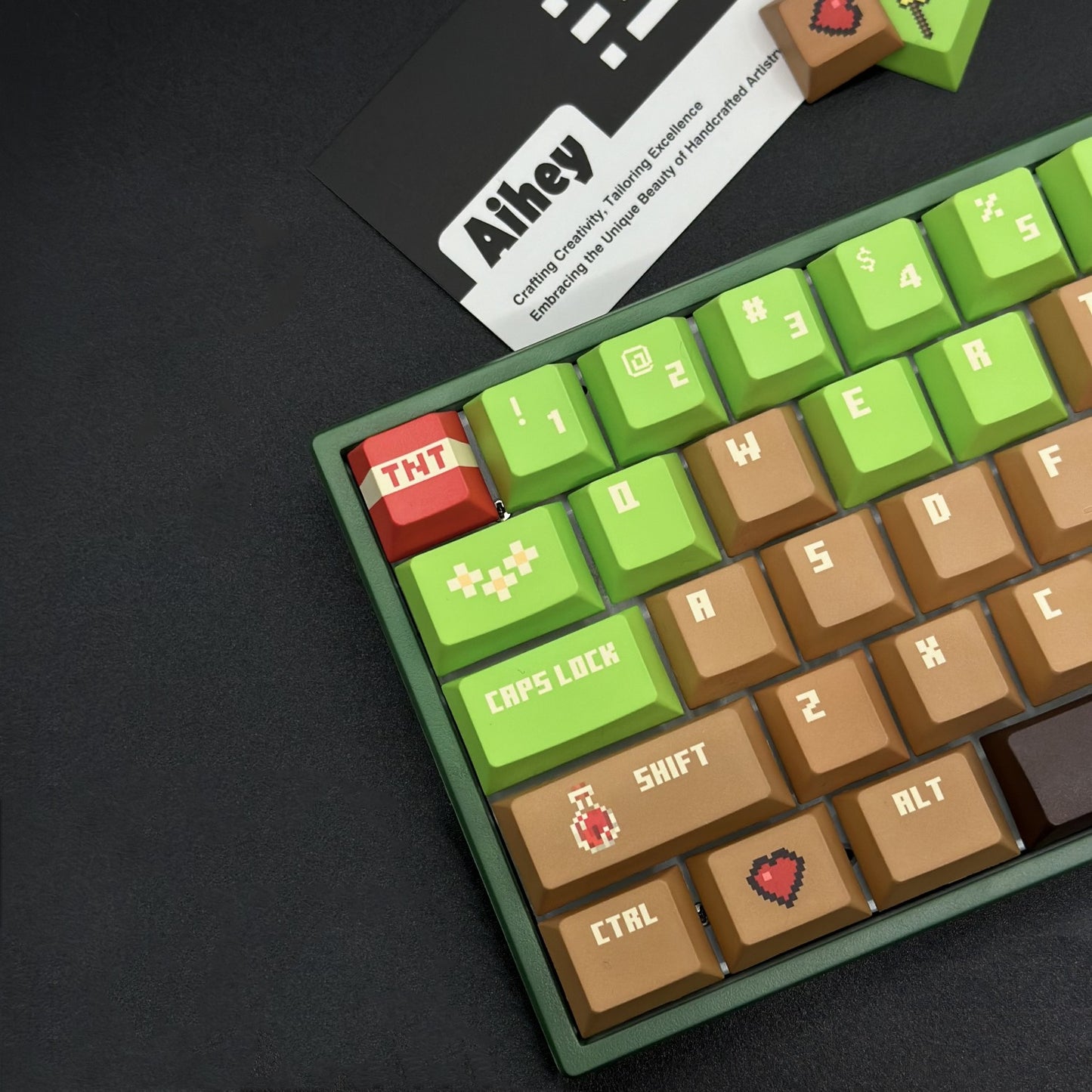 Perfect for Minecraft fans and mechanical keyboard enthusiasts alike, this custom set by AiheyStudio brings pixel art to life with an exclusive artisan touch.