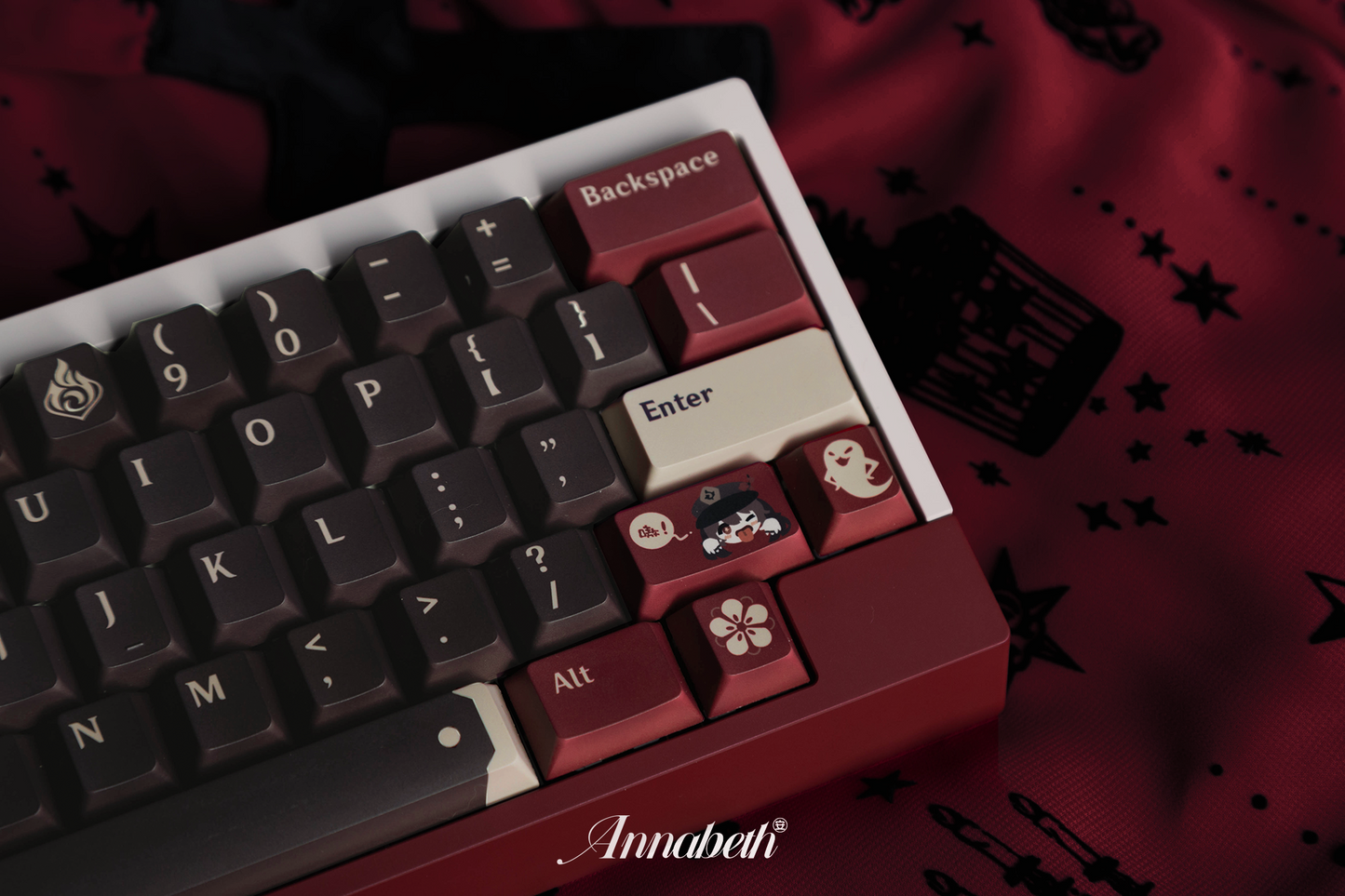 Dive into the shadows with our 'Versemonger Of The Darkest Alleys Hu Tao' Keycaps. Expertly crafted, these keycaps capture the enigmatic essence of Hu Tao, making them a must-have for fans of the character. Elevate your keyboard with these unique and intriguing artisan keycaps that evoke the mysteries of the night." 🌙🖋️💼 #Keycaps #ArtisanKeycaps #HuTaoDesign